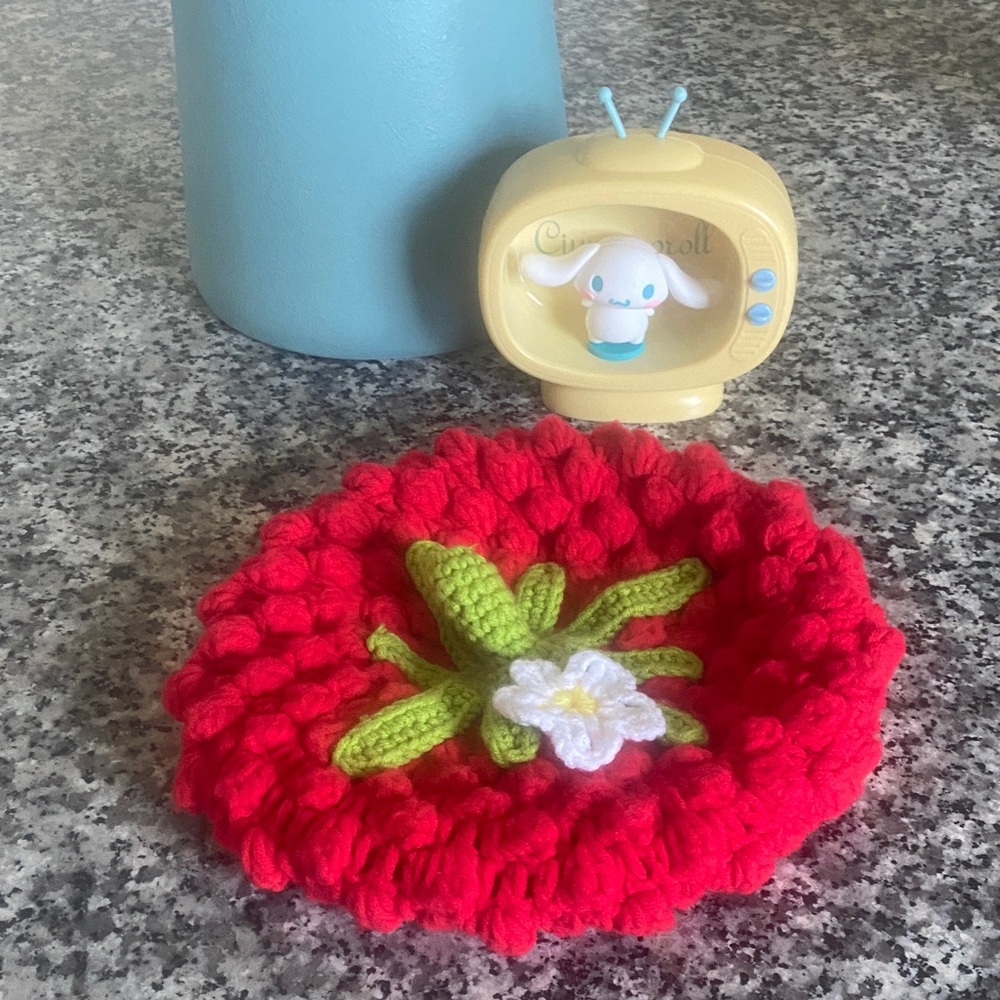 Handmade crochet strawberry Flower Beret